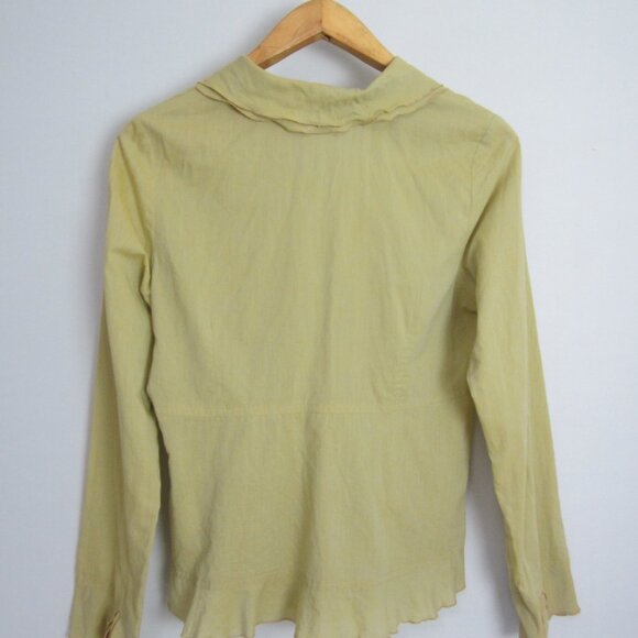 neesh by dar Womens Large Mustard Gold LS Cotton Blouse Shirt Ruffle Front L - Picture 4 of 12